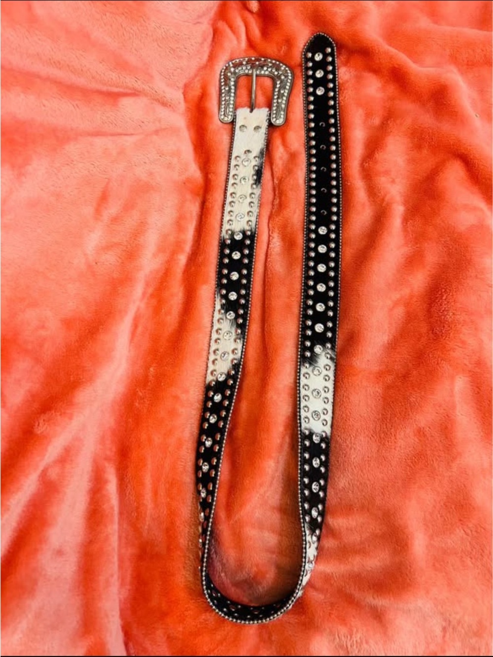 Studded Two-Tone Leather Belt - Black and White